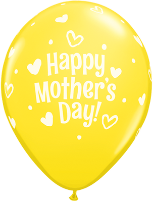 PRINTED LATEX BALLOON 28CM - MOTHERS DAY HEARTS & DOTS YELLOW