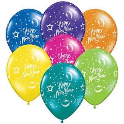 PRINTED LATEX BALLOON 28CM - NEW YEAR PARTY JEWEL AST PK 25