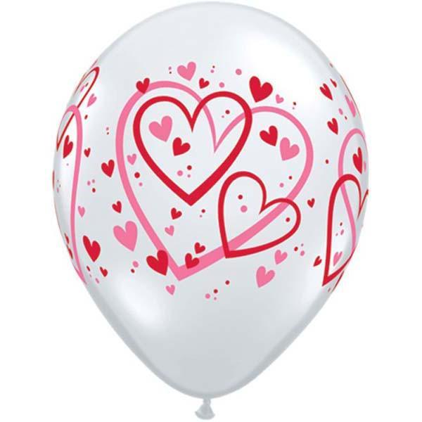 PRINTED LATEX BALLOON 28CM - RED & PINK PATTERN HEARTS