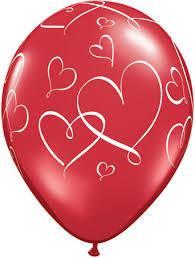 PRINTED LATEX BALLOON 28CM - ROMANTIC HEARTS RED